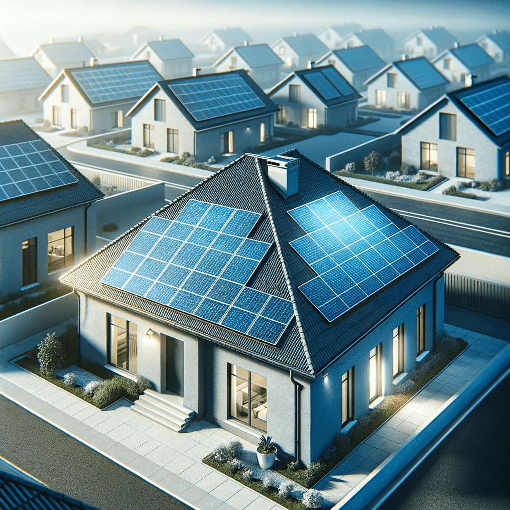 une maison avec des panneaux solaires sur le toit et un toit de panneaux solaires