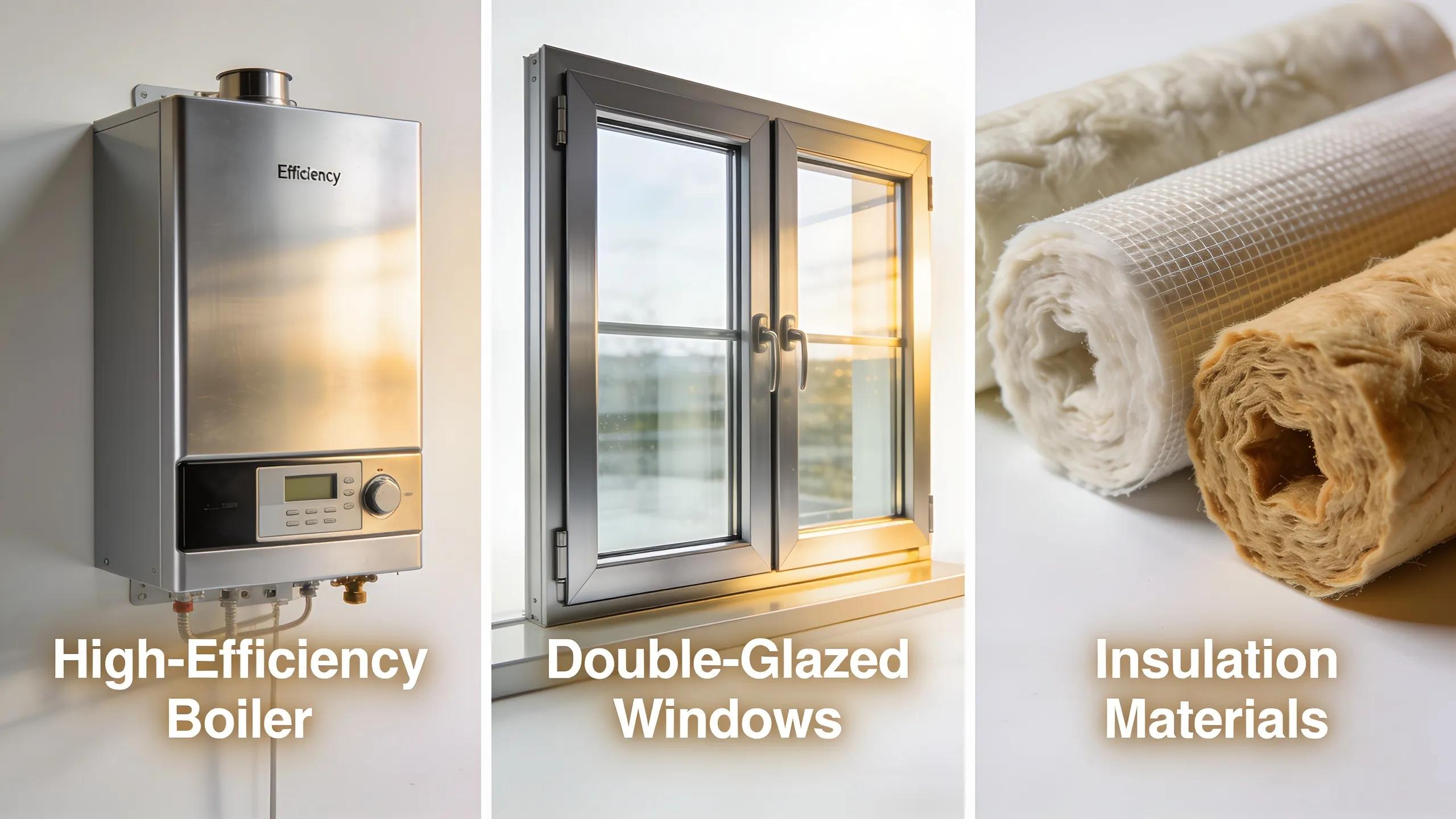 Single-action home energy efficiency improvements including boiler, windows, and insulation