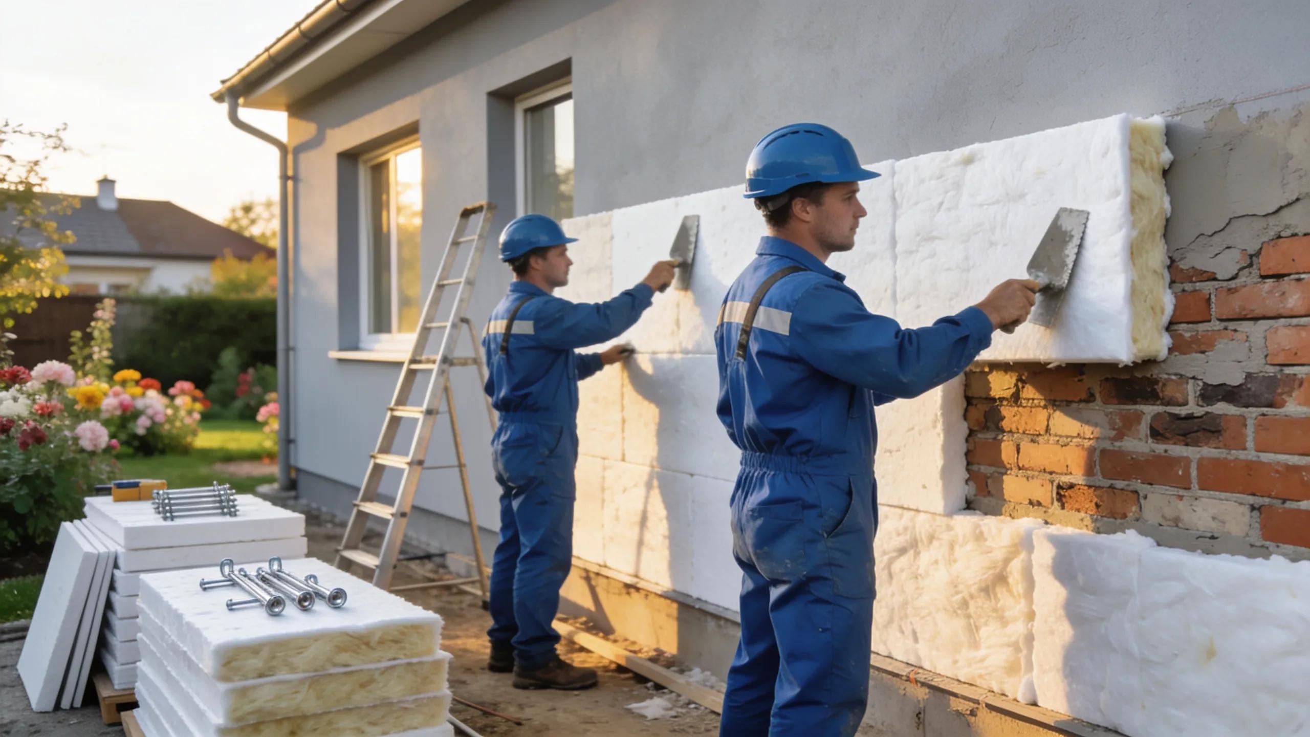 Home energy renovation with workers applying insulation in Flers