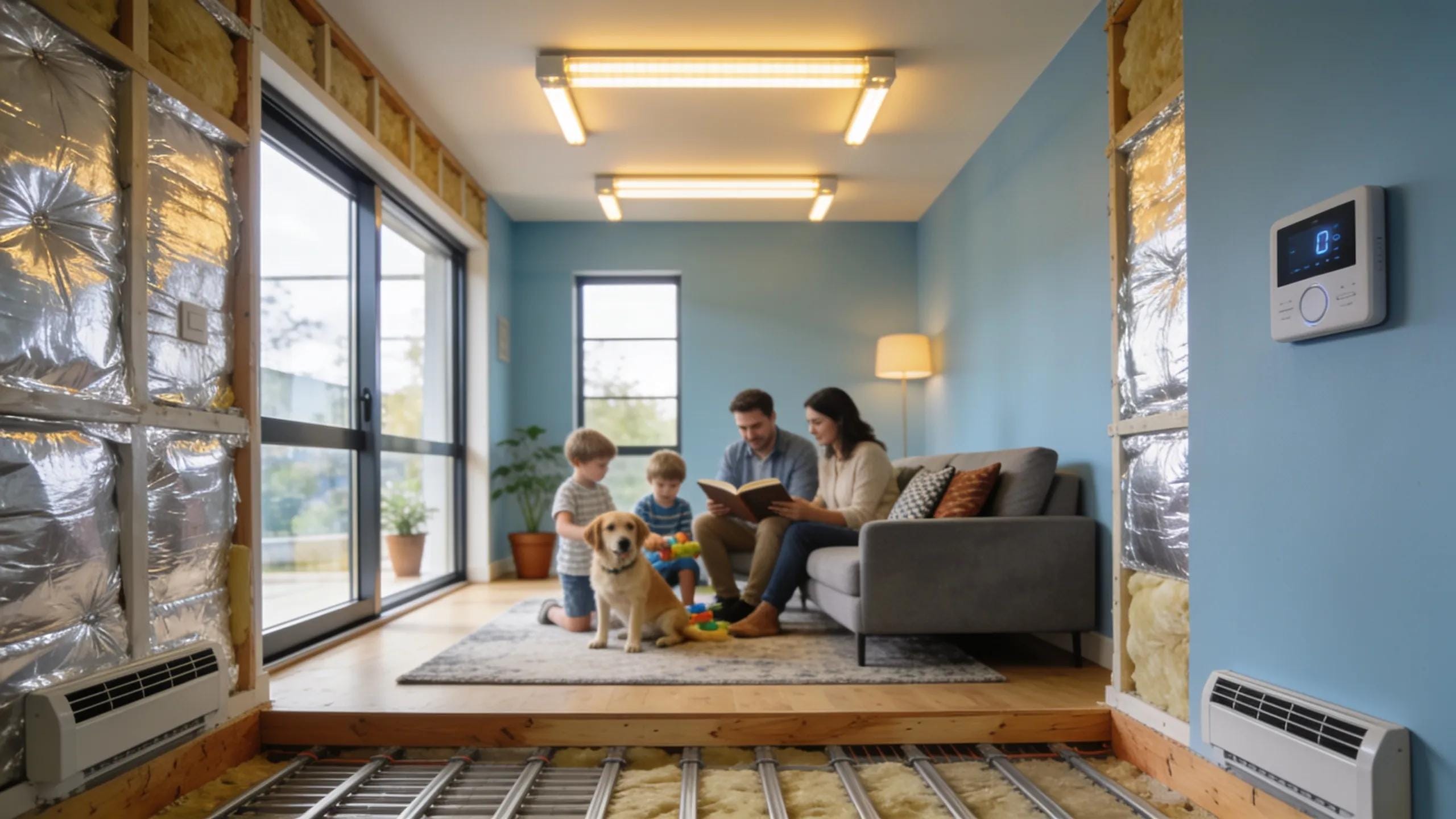 Modern living room showing comfort and energy efficiency after renovation